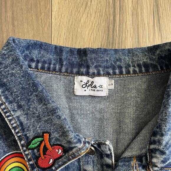 Lola and The Boys Women’s Large All About The Patch Denim Jacket Colorful EUC - Picture 7 of 11